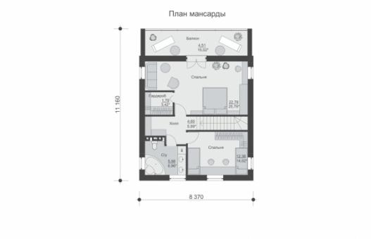 Проект одноэтажного дома с мансардой и террасой